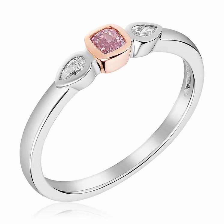 18K White & Rose 3 Stone Natural Diamond Ring Size 7