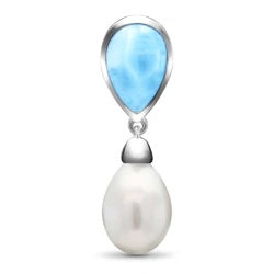 Sterling Silver Larimar and Fresh Water Pearl 20 inch Necklace