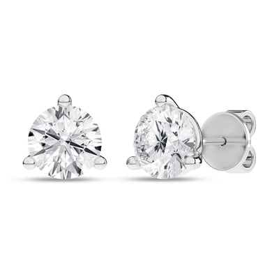 14K White Three Prong Martini Set Lab Grown Diamond Stud Earrings