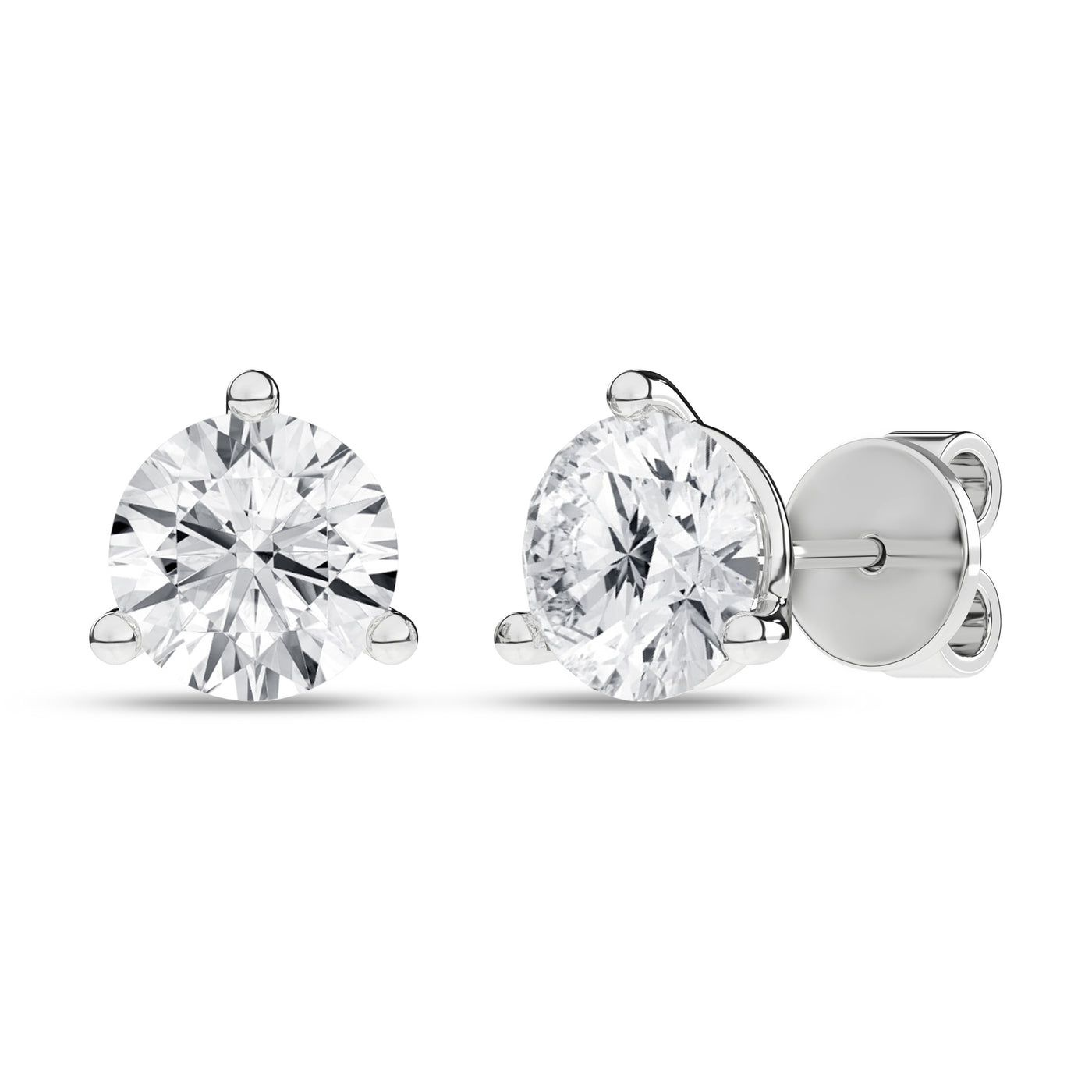 14K White Gold Three Prong Martini Set Lab Grown Diamond Stud Earrings