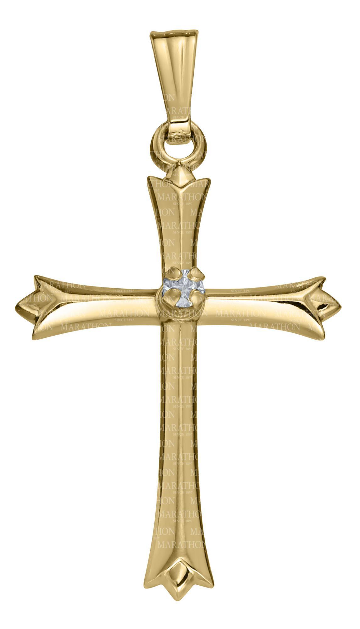 14K Yellow Cross Necklace 18 inches