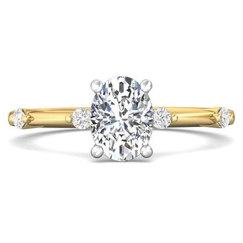 14K Yellow & White Natural Diamond Semi-Mount Ring that accomodates a 8.00 mm Center