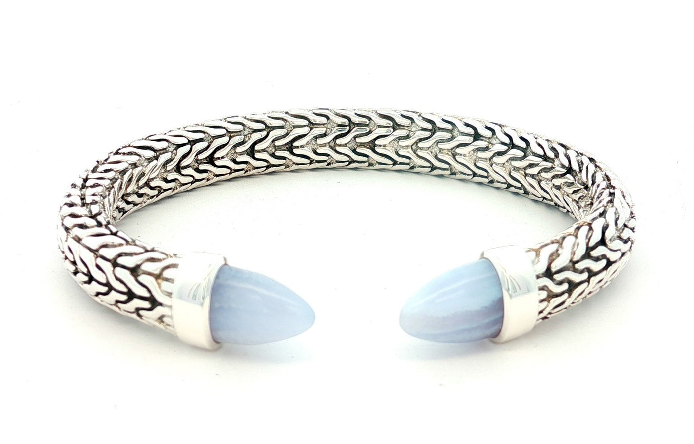Sterling Silver Blue Lace Agate Spear Cuff Bracelet
