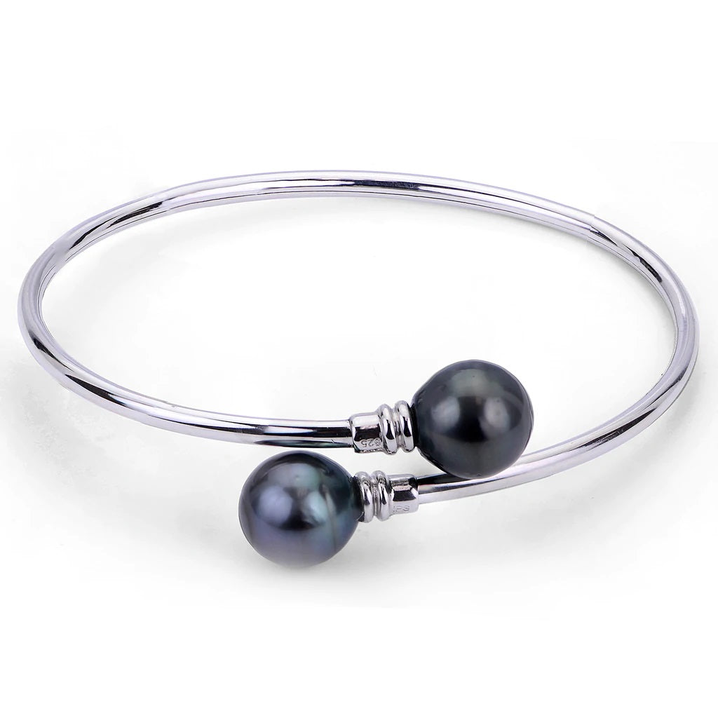 7 inch 9 mmTahitian Pearl Sterling Silver By-pass Bracelet