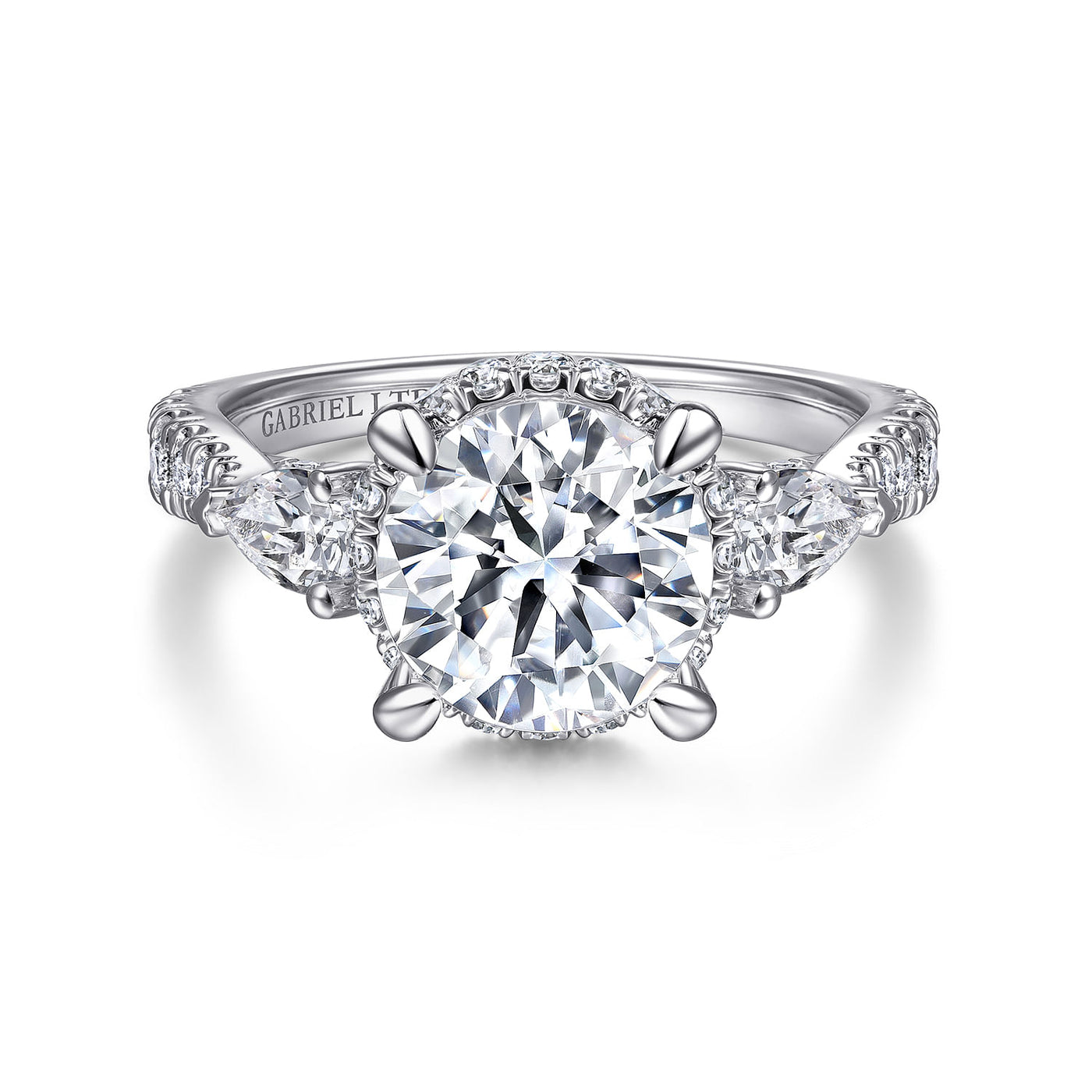 18K White Natural Diamond Semi-Mount Ring that accomodates a 8.00 mm Center