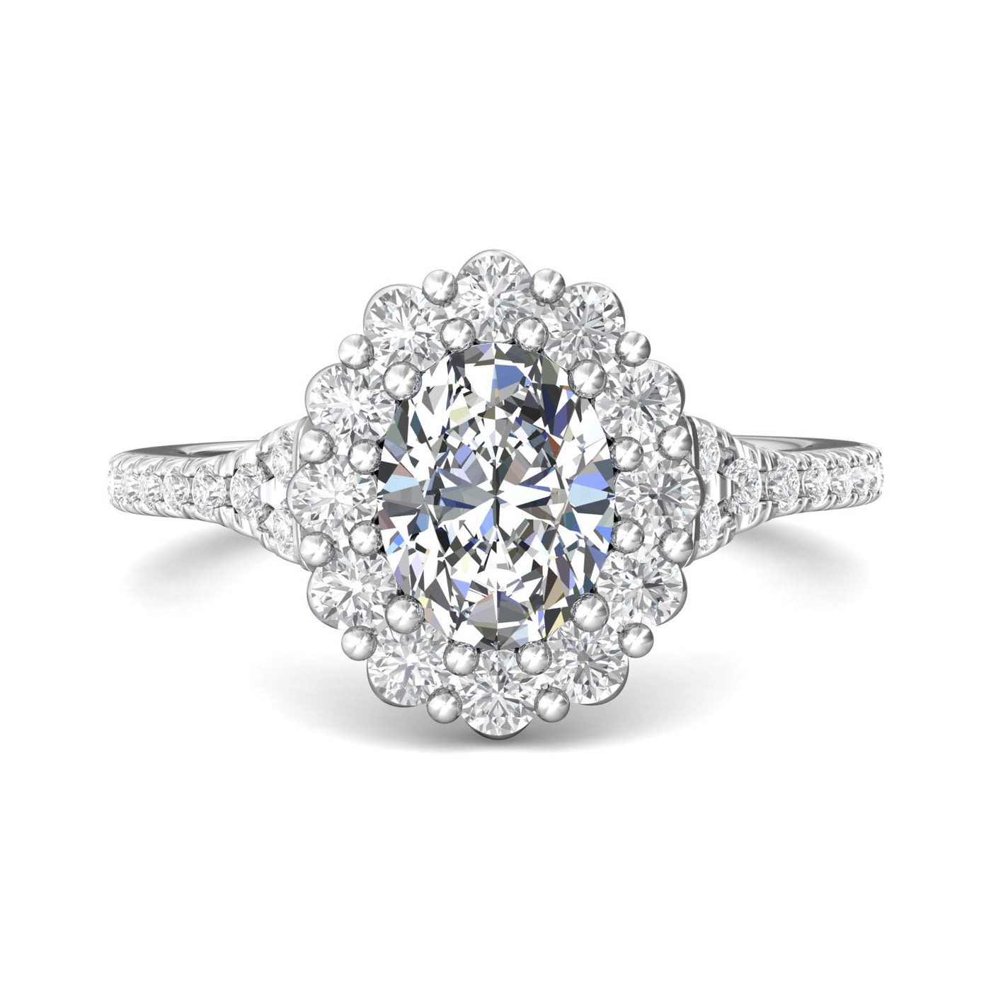 14K White Natural Diamond Semi-Mount Ring that accomodates a 8.00 x 6.00 mm Center