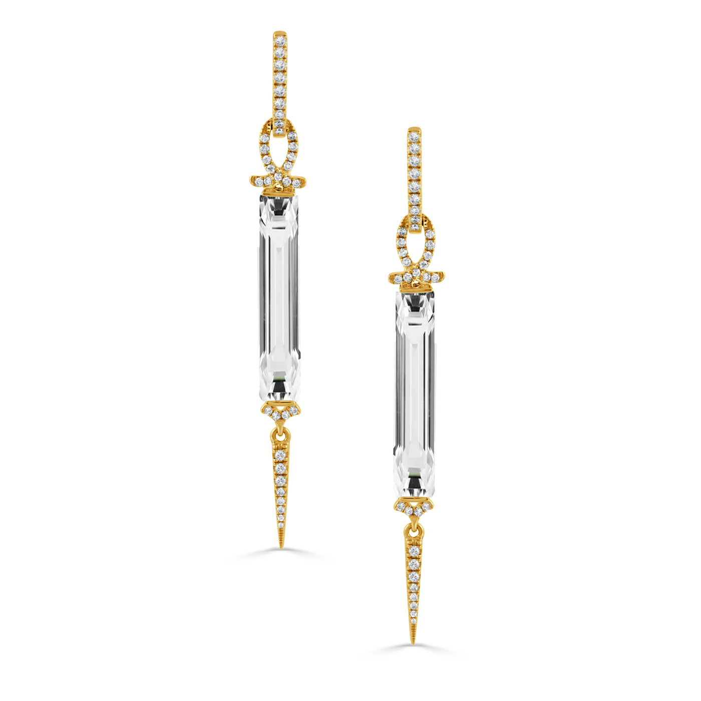 18K Yellow White Topaz and Natural Diamond Dangle Earrings