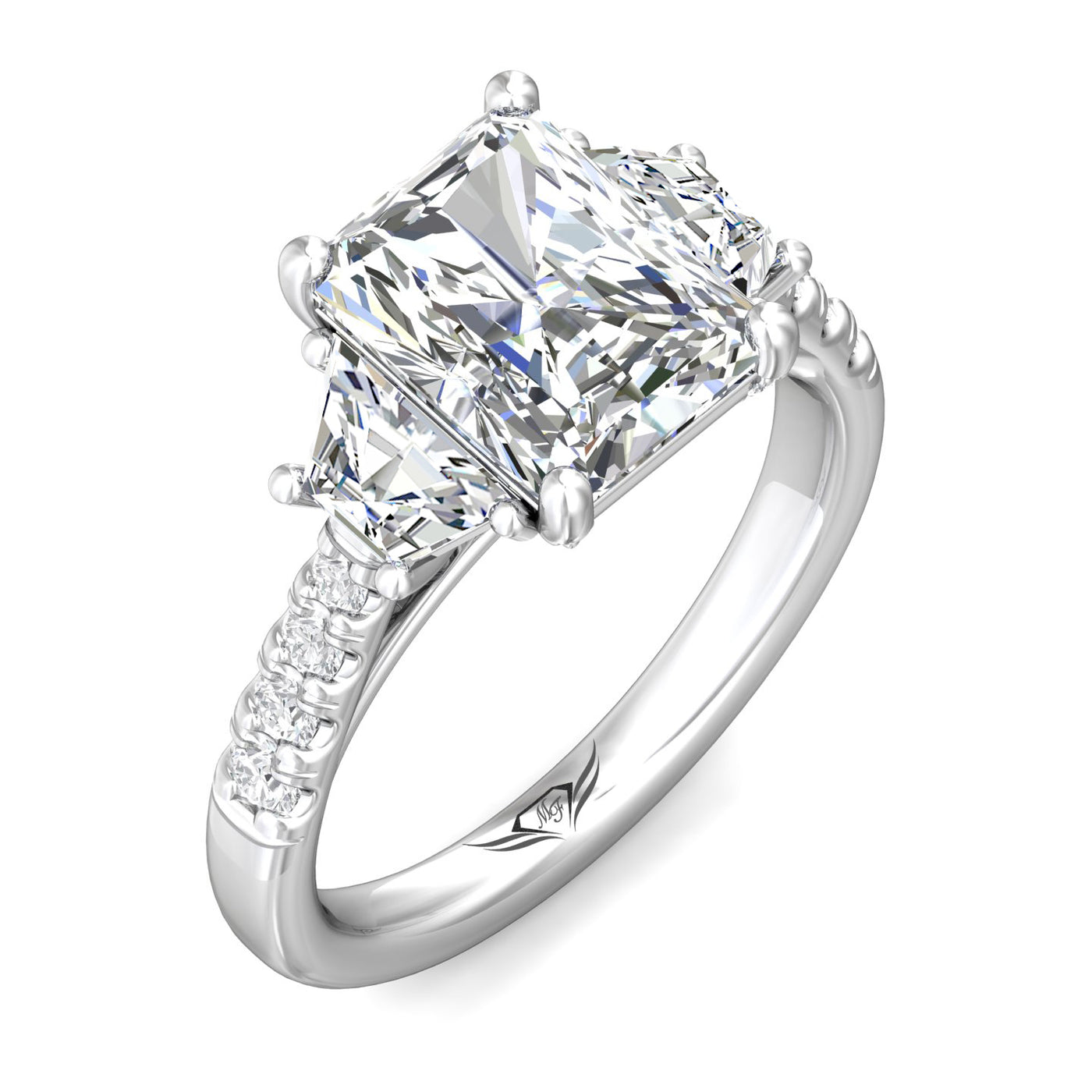 Platinum Radiant Lab Grown Diamond Three Stone Engagement Ring