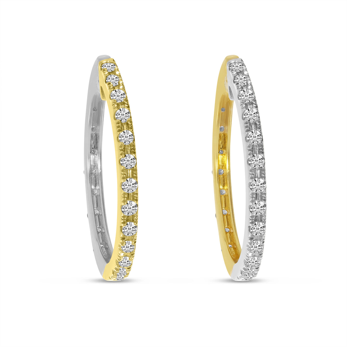 14K Yellow & White Natural Diamond Reversible Hoop Earrings
