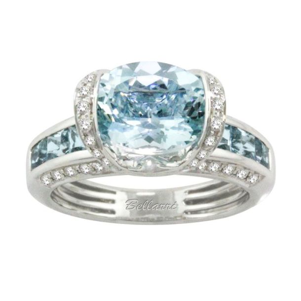 14K White Aquamarine and Natural Diamond Ring Size 7