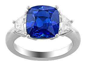 18K White Gold Blue Sapphire and Natural Diamond Ring