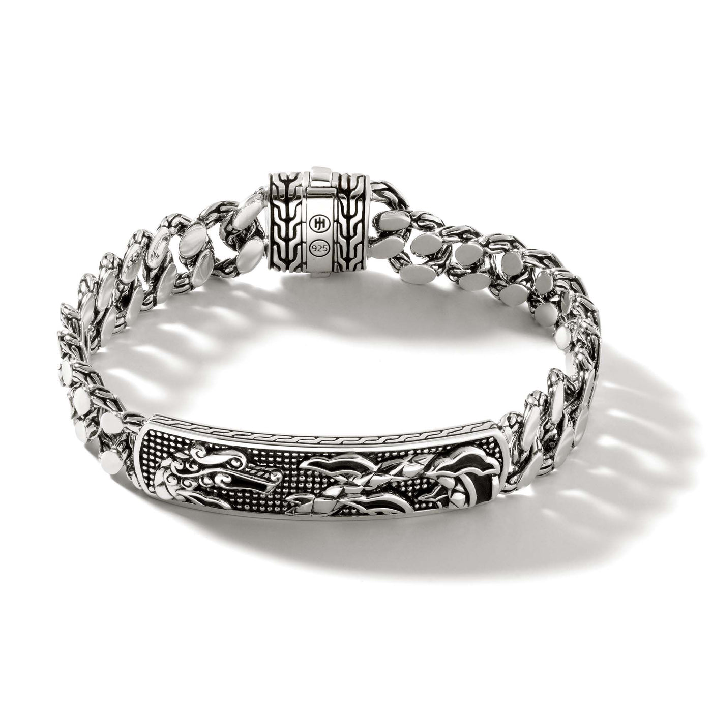 Sterling Silver Curbed Link with Dragon 7.75 inch Bracelet