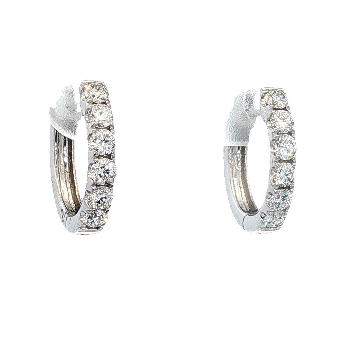 14K White Gold Natural Diamond Huggie Earrings
