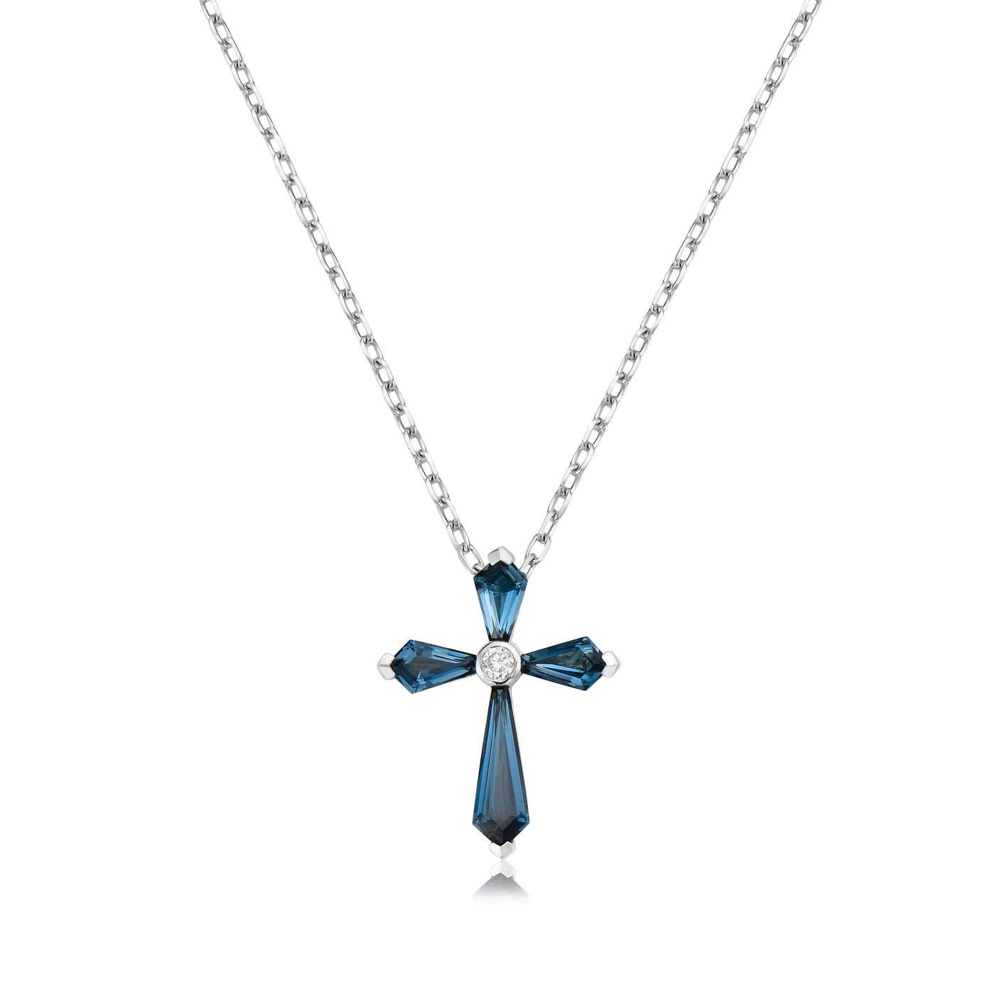 18K White Blue Topaz and Natural Diamond 18 inch Necklace