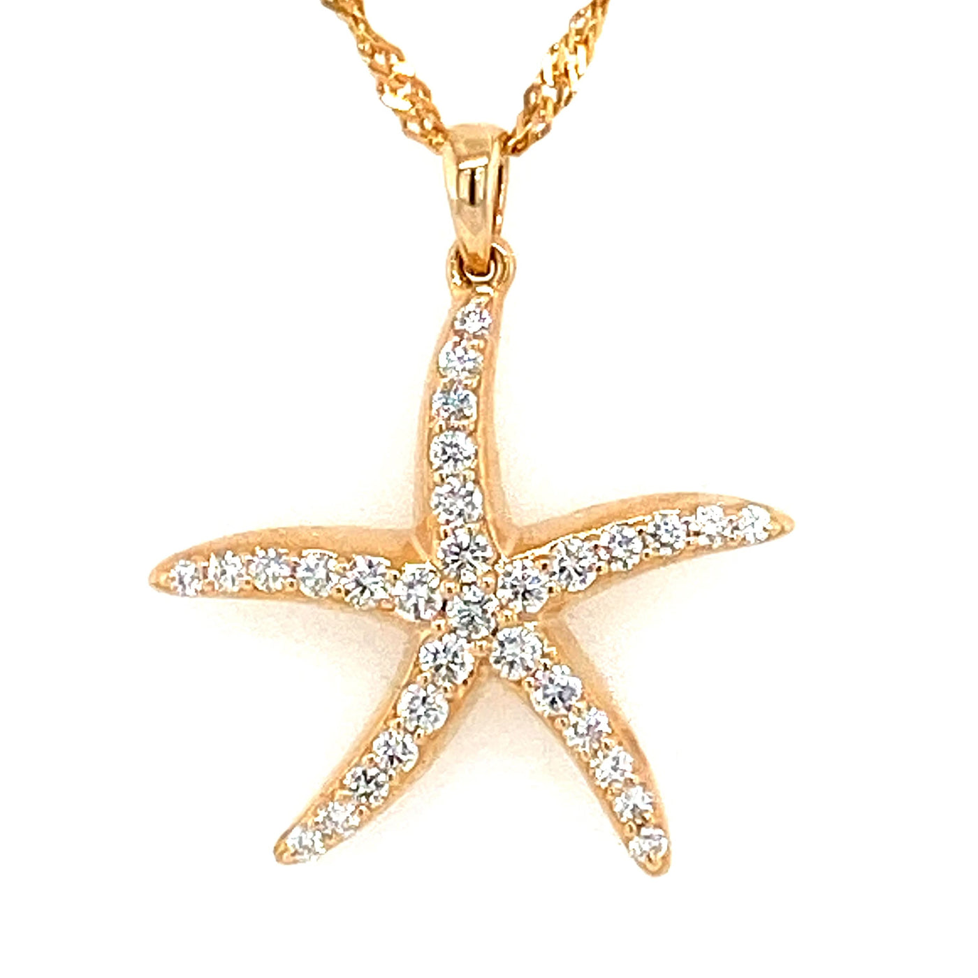 14K Yellow Natural Diamond Starfish Pendant