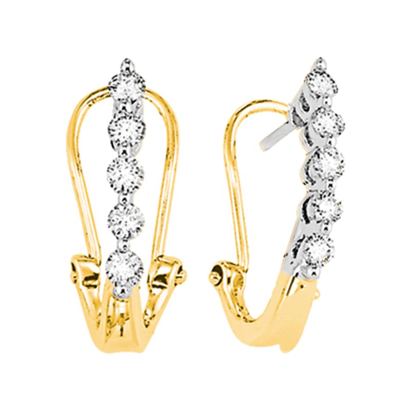 14K Yellow & White Gold Natural Diamond Hoop Earrings