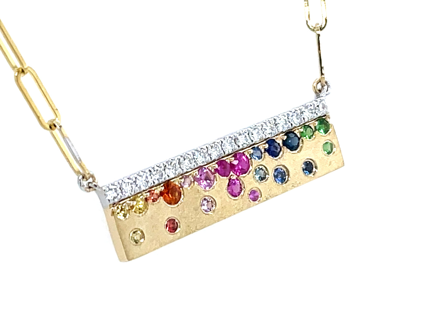 14K Yellow Multi-Gemstone and Natural Diamond 18 inch Necklace