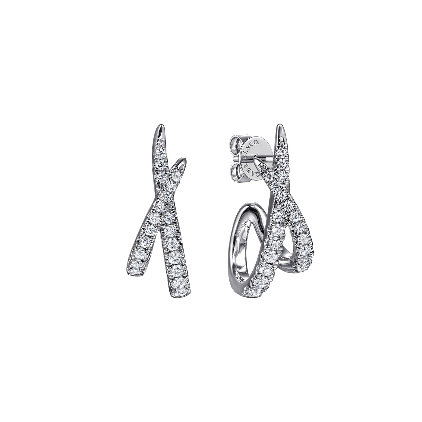 14K White Natural Diamond Hoop Earrings