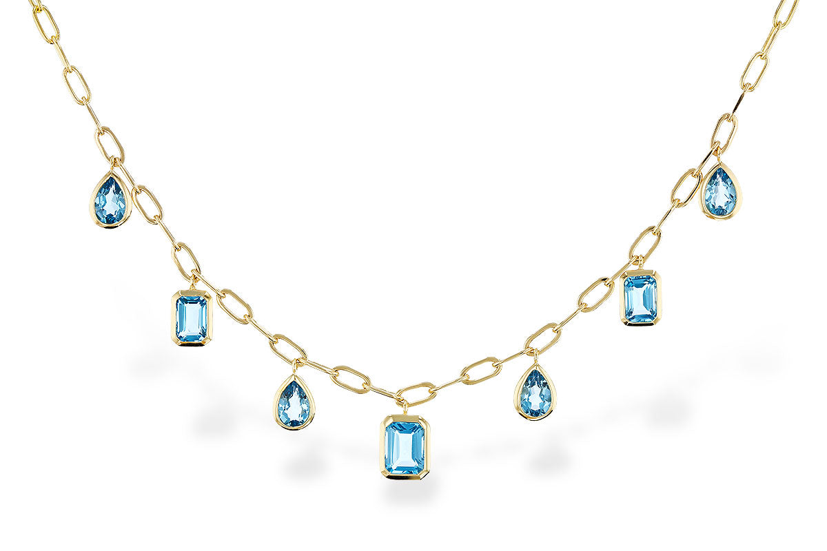 14K Yellow Gold Blue Topaz and 17 inch Necklace