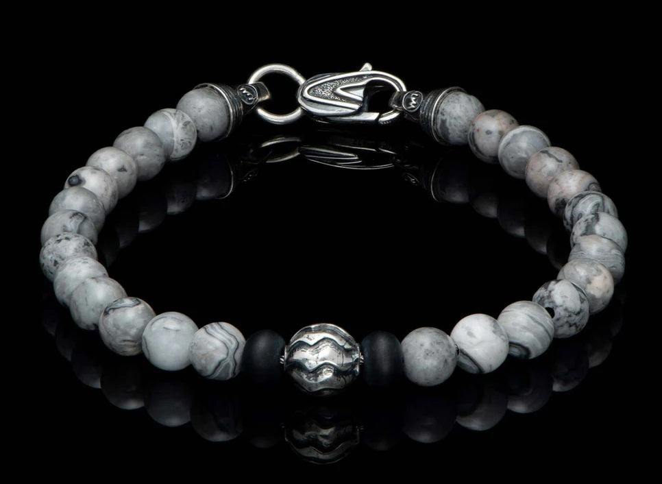Sterling Silver "BROOKINGS" Silver Lace Agate 8.5 inch Bracelet