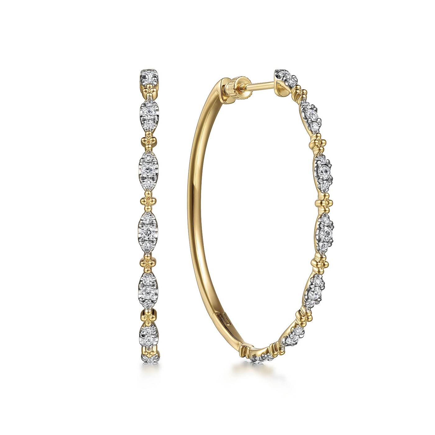 14K Yellow Natural Diamond Hoop Earrings