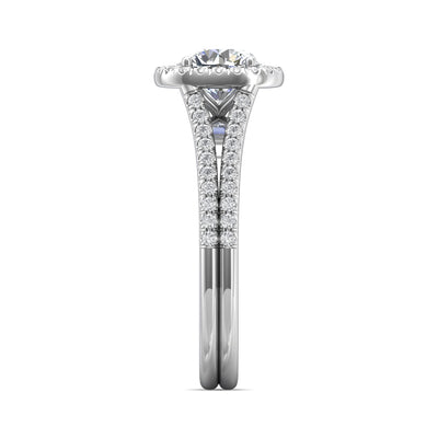 14K White Natural Diamond Semi-Mount Ring that accomodates a 6.50 mm Center