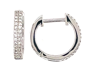 14K White Natural Diamond Huggie Earrings