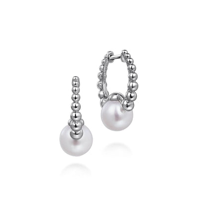 Sterling Silver 8 mm Fresh Water Pearl Huggie Earrings