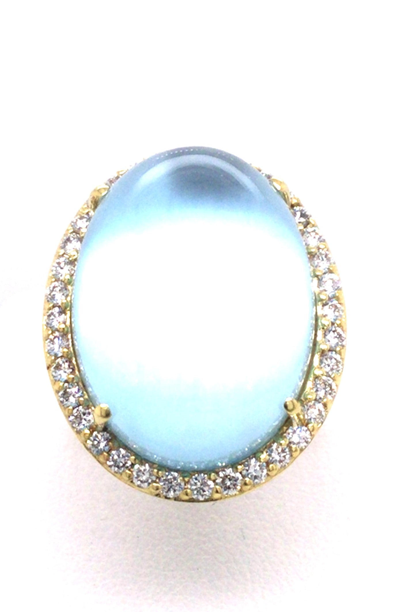 14K Yellow Halo Blue Topaz, Mother of Pearl and Natural Diamond Ring Size 6.5