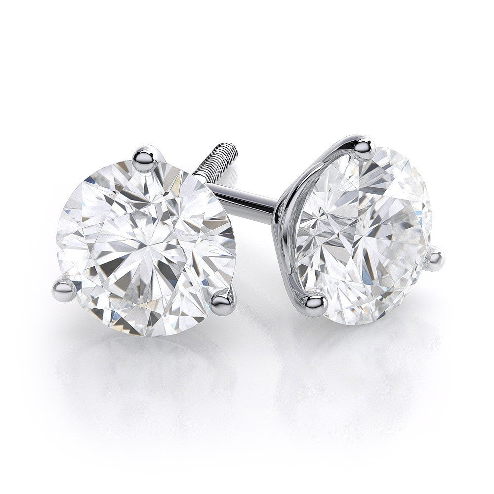 14K White Four Prong Set Clarity Enhanced Natural Diamond Stud Earrings