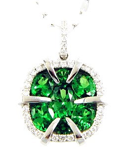 14K White Tsavorite Garnet and Natural Diamond 18 inch Necklace