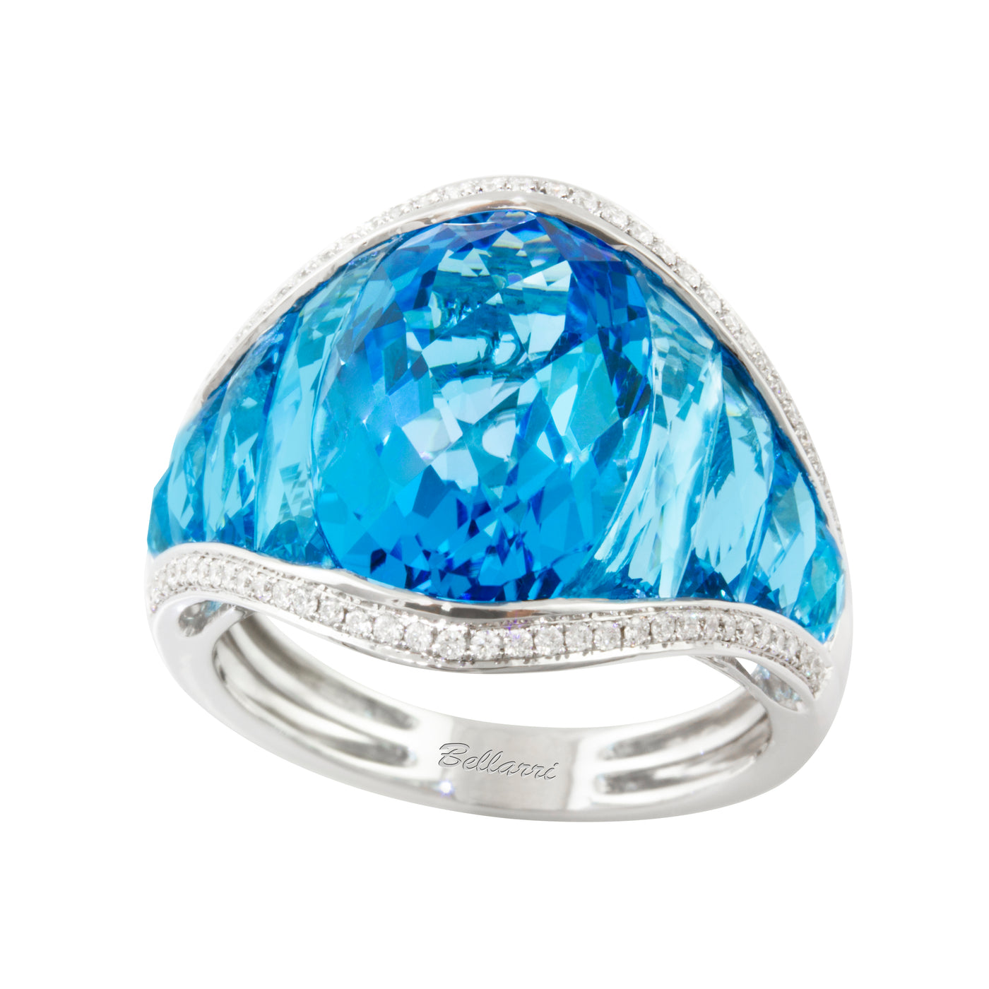 14K White Contemporary Blue Topaz and Natural Diamond Ring Size 7