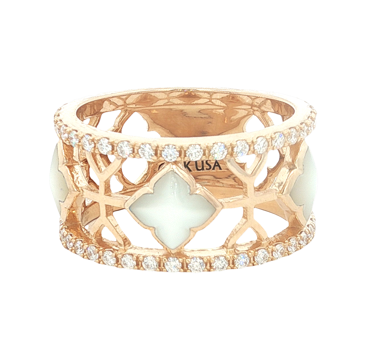 14K Yellow Gold Fashion White Mother of Pearl and Natural Diamond Ring