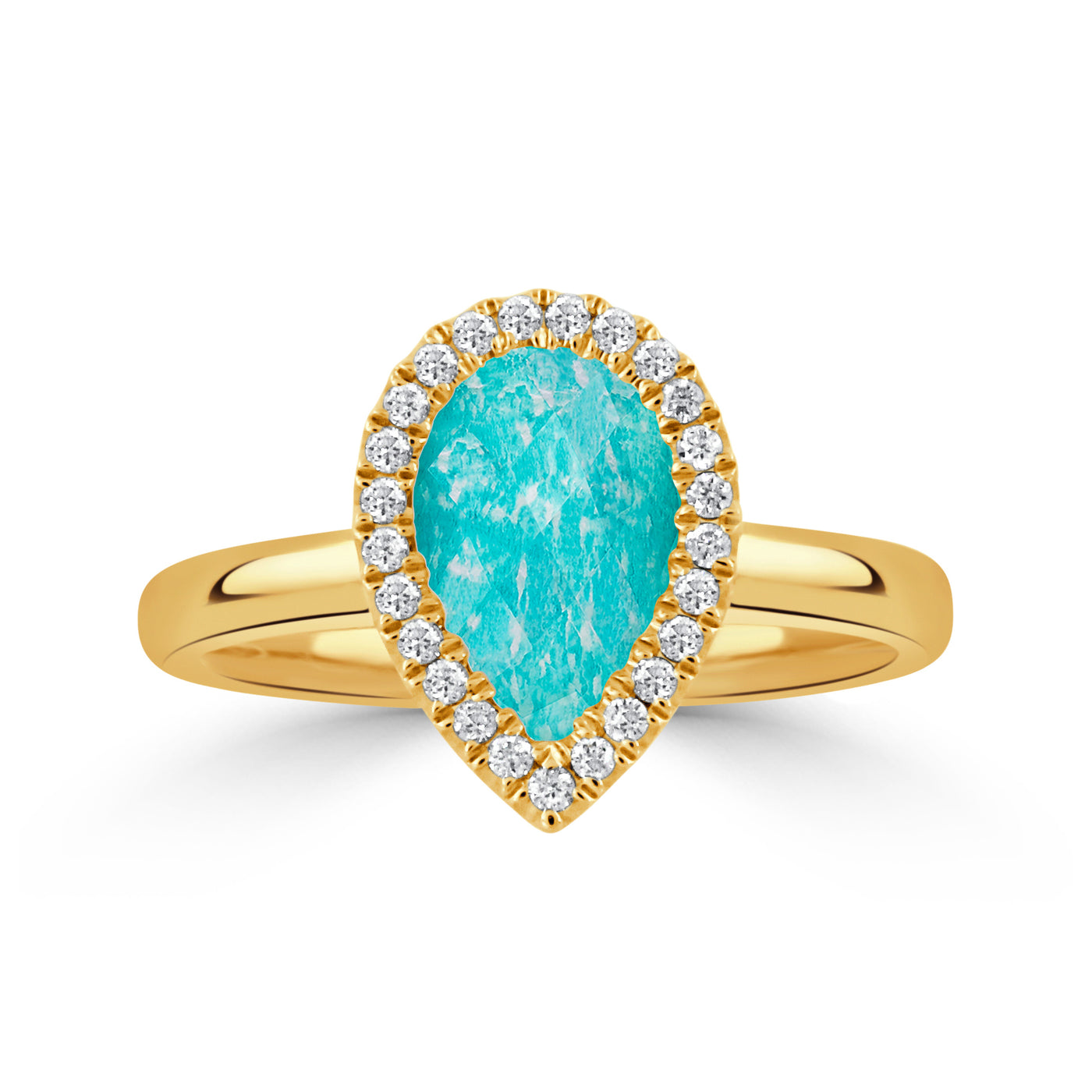 18K Yellow Amazonite and Natural Diamond Ring Size 6.5