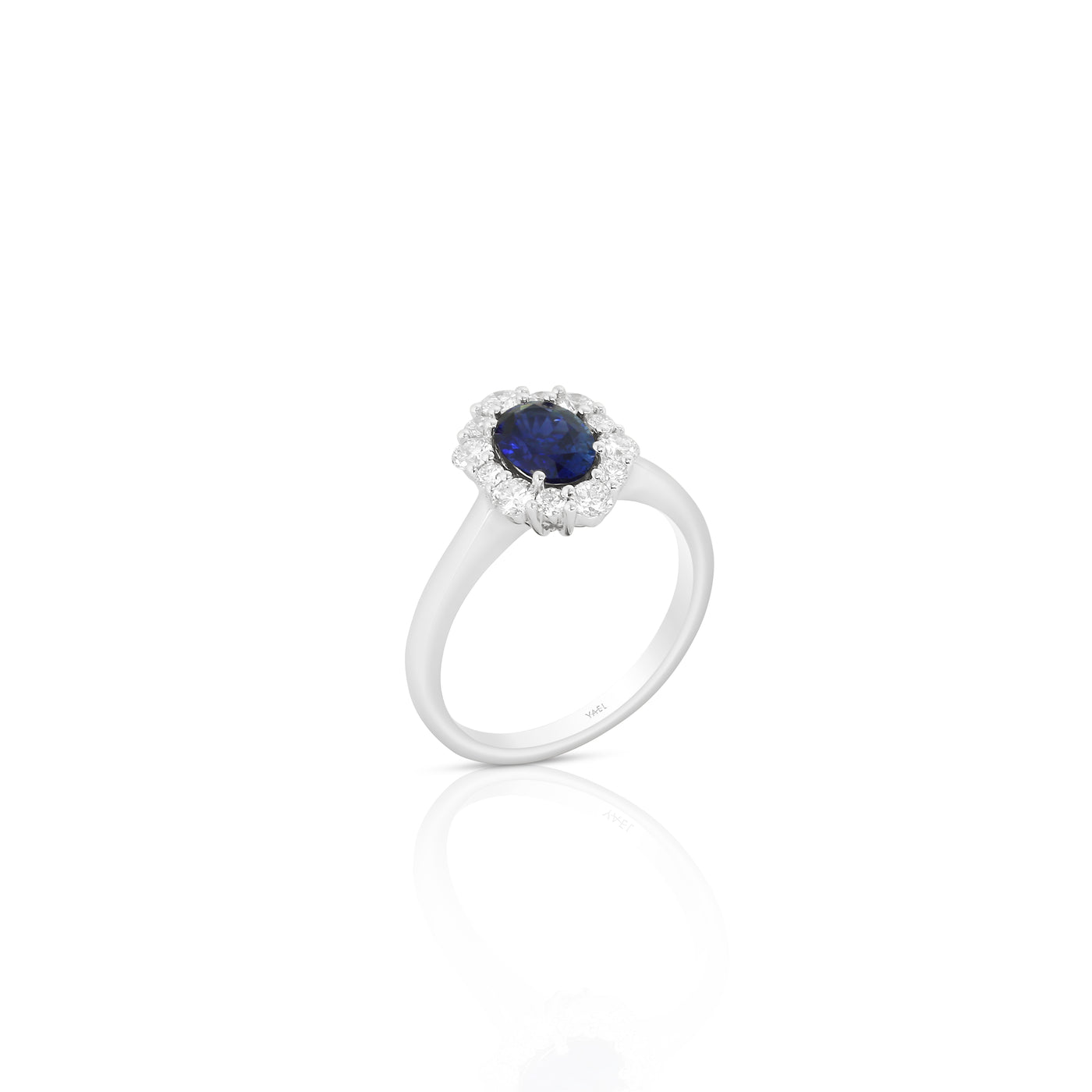 18K White Halo Sapphire and Natural Diamond Ring Size 6.5