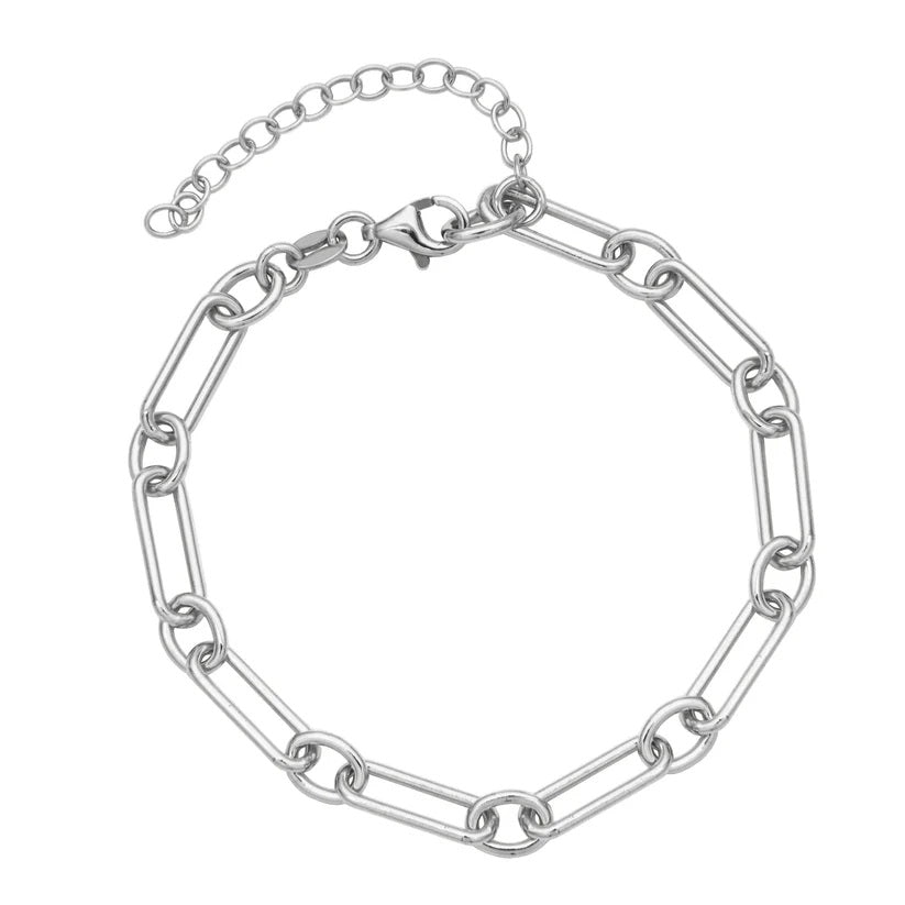 Sterling/Rhodium Finish Link Bracelet with Size 6.75