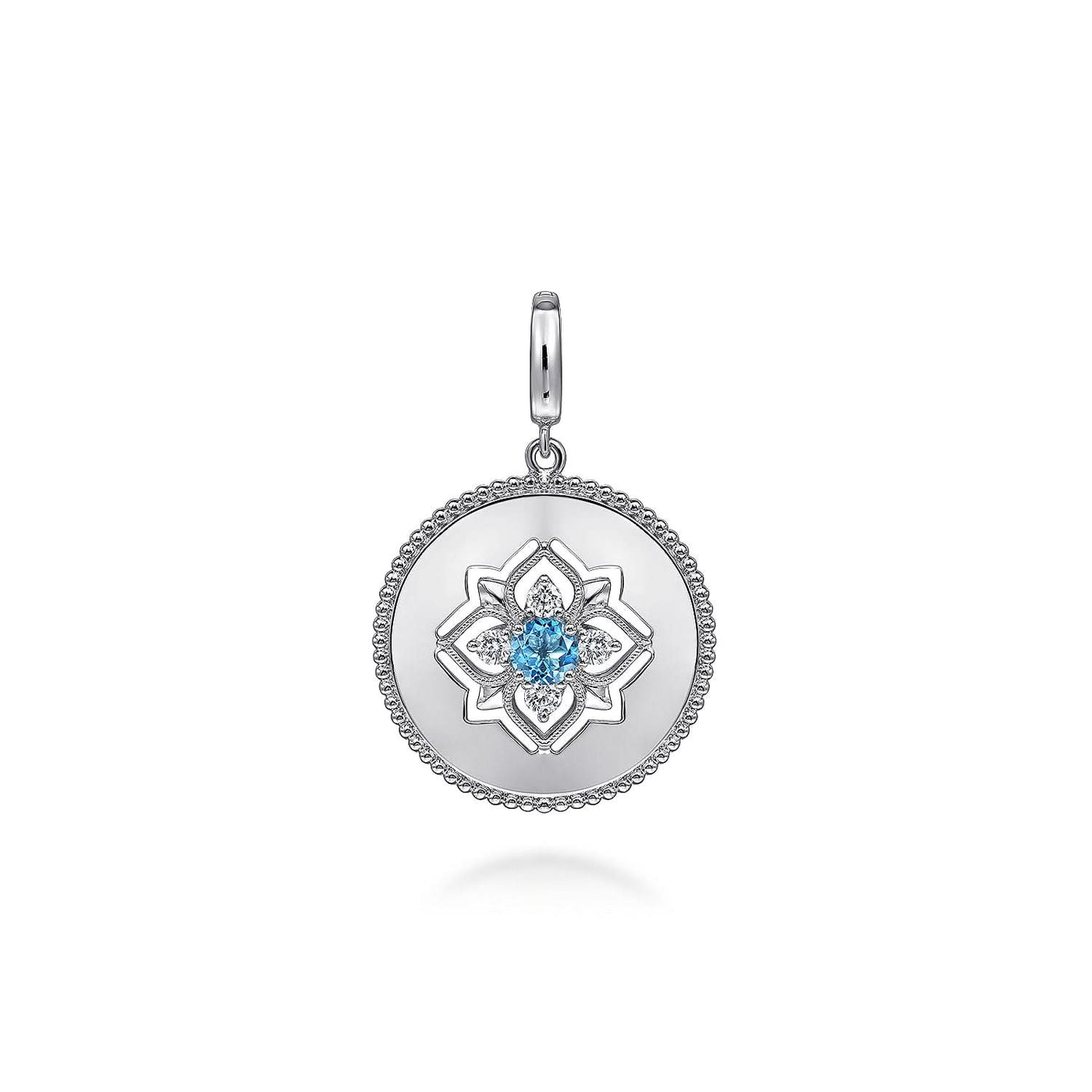 Sterling Silver Blue Topaz and White Sapphire Medallion Pendant