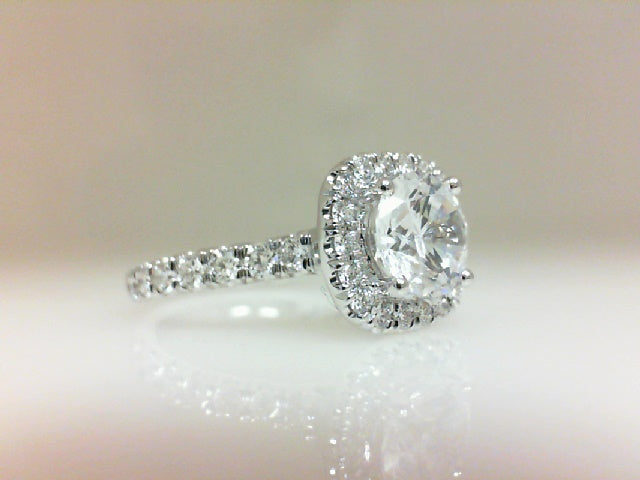 14K White Natural Diamond Semi-Mount Ring that accomodates a 7.00 mm Center