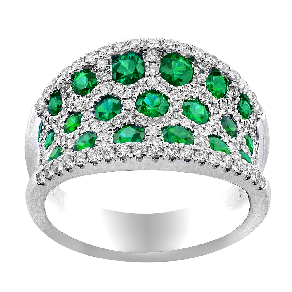 18K White Contemporary Emerald and Natural Diamond Ring Size 6.5