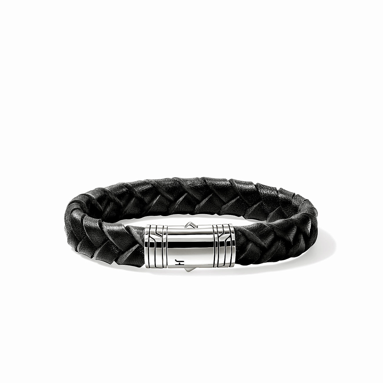 Sterling Silver Braided Leather Black Bracelet