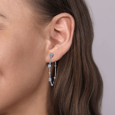 Sterling Silver Blue Topaz Hoop Earrings
