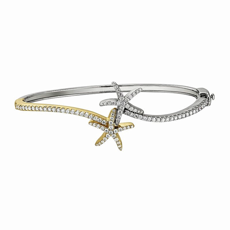 14K Yellow & White Natural Diamond Starfish Bangle Bracelet