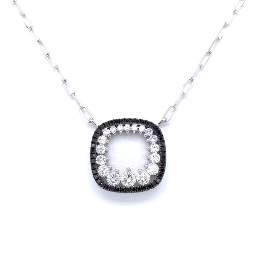 14K White Natural Black and White Diamond 17 inch Necklace