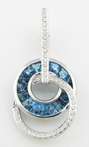 14K White Blue Topaz and Natural Diamond Pendant