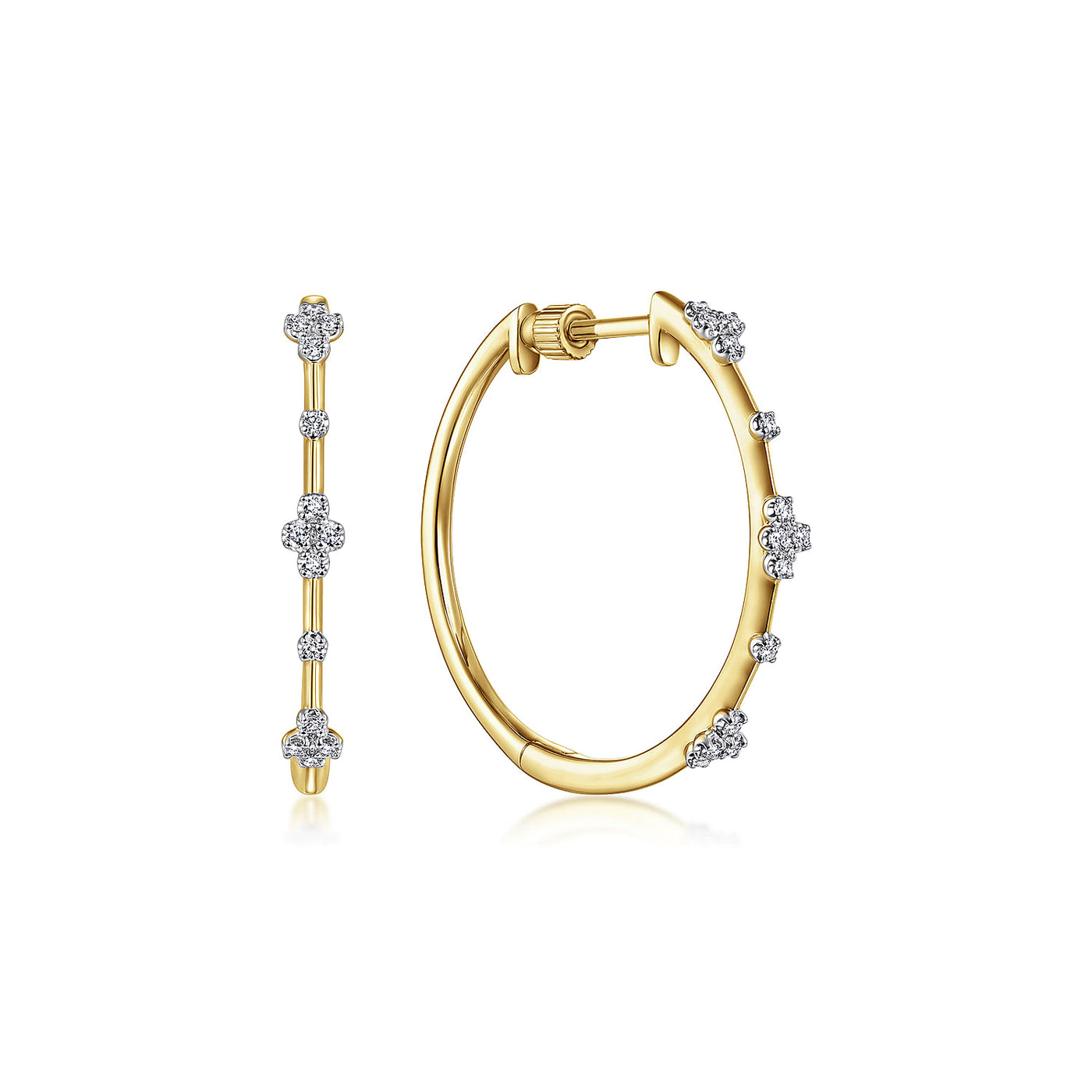 14K Yellow Natural Diamond Hoop Earrings