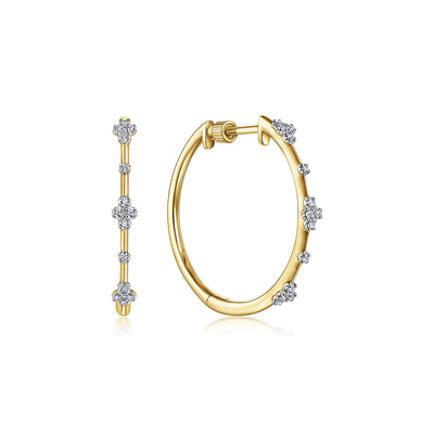 14K Yellow Natural Diamond Hoop Earrings