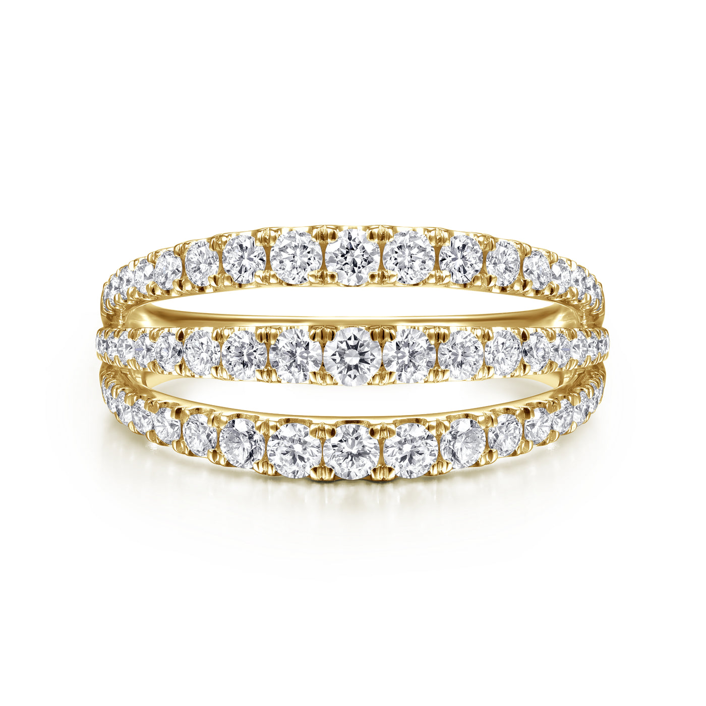 14K Yellow Three Row Natural Diamond Ring Size 6.5