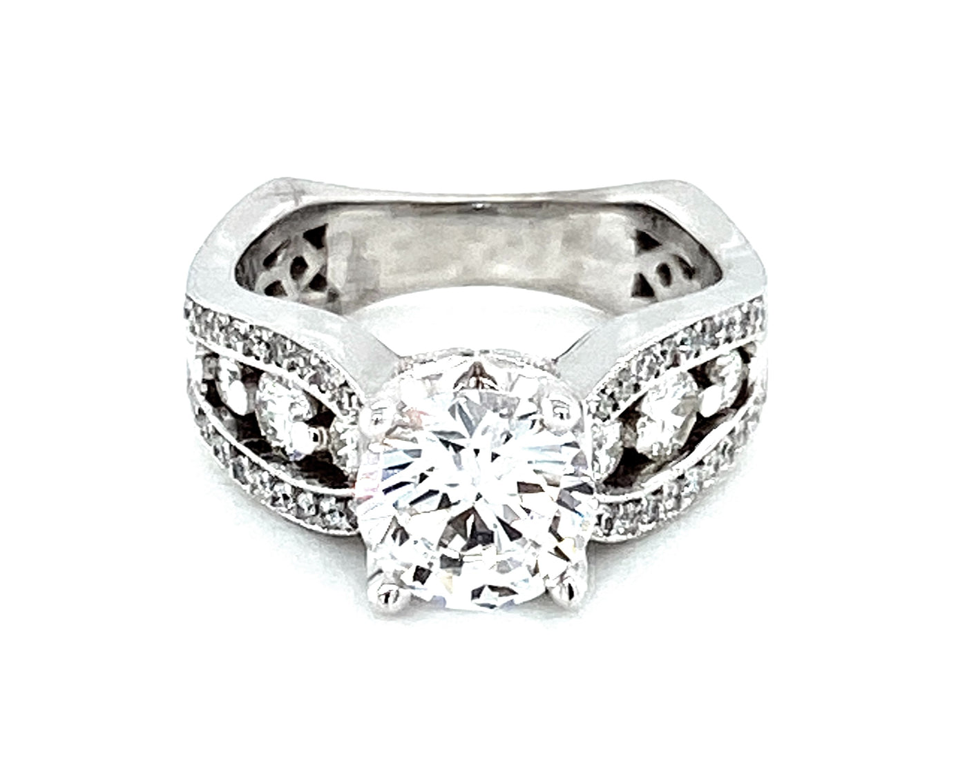 14K White Natural Diamond Semi-Mount Ring that accomodates a 7.50 mm Center