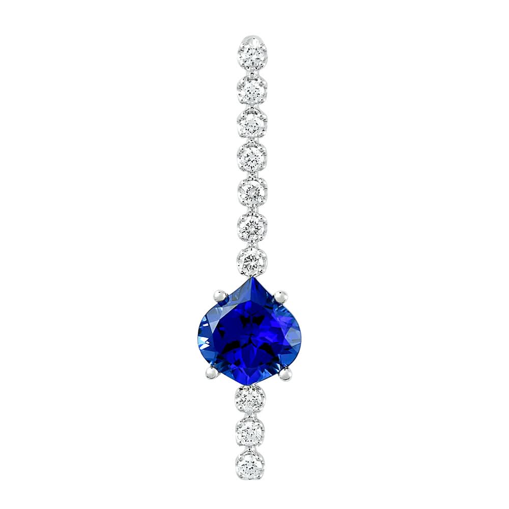 14K White Chatham Sapphire and Lab Grown Diamond Pendant