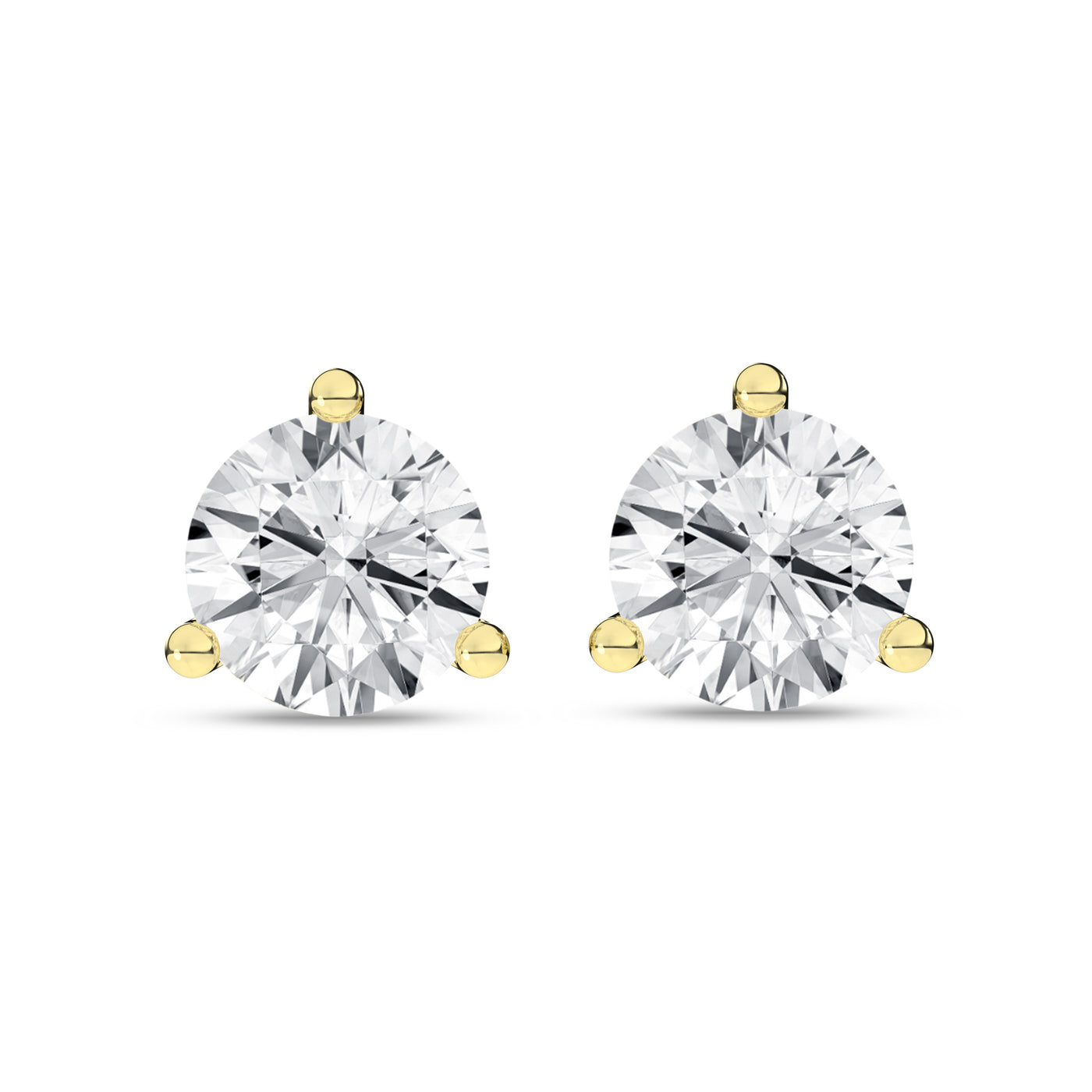 14K Yellow Three Prong Martini Set Lab Grown Diamond Stud Earrings